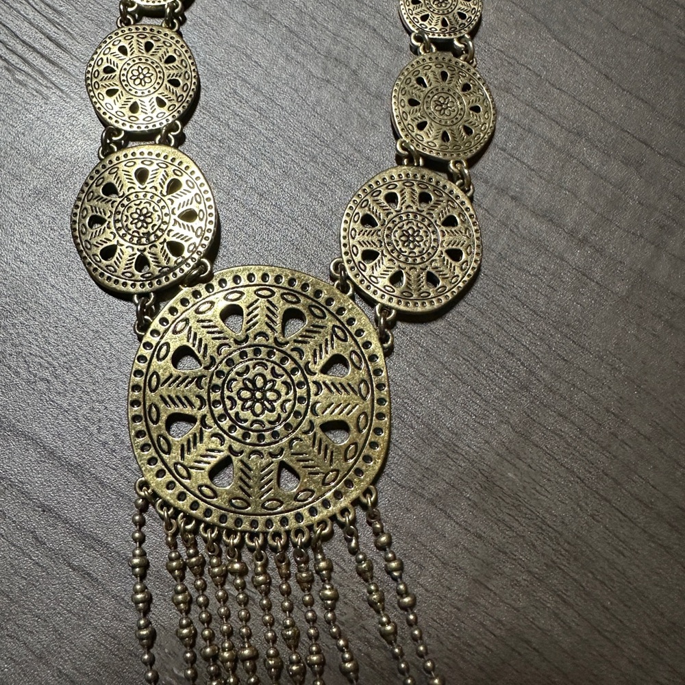 Lucky Brand Gold Tone Large Coin Statement necklace